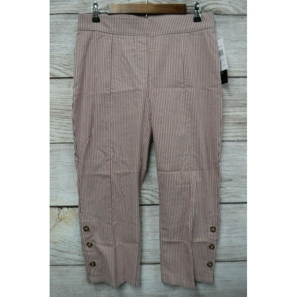 Linda Matthews Pants Womens Size Small Red Striped Linen Blend Ankle Pants New